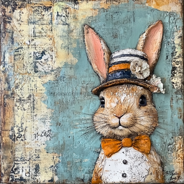 Easter Sign, Bunny in Hat,, DCO-12730, Sign For Wreath, 10x10